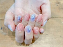水滴アート/乳白色/クリアネイル