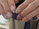 チェックネイル リボンフレンチ
