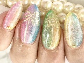 ヤシの木アート縦グラ単色ネイル