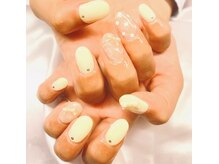 バターイエロー×レース×ドット