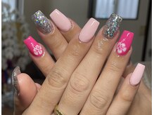 summerネイル♪ラメネイル、ハイビスカスネイル、スカルプ