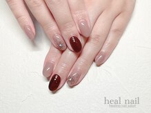 ヒールネイル(heal nail)/greige×ボルドー×flower
