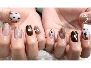 ネイル シスター(nail sister)/ニュアンスレオパードネイル