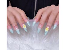 水色フラワーネイル