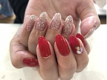 ネイルサロン ボンテ(Bonte)/赤&ラメネイル