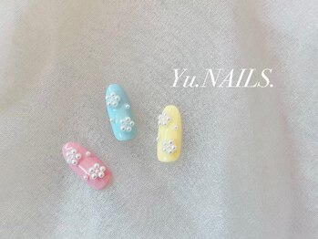 ユーネイルズ 恵比寿(Yu.NAILS.)/パール◎パステルフラワーネイル