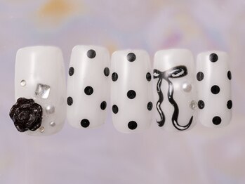 ジェミーネイル シンジュク(Jemiy nail shinjuku)/ドット手描きリボンバラ¥9480