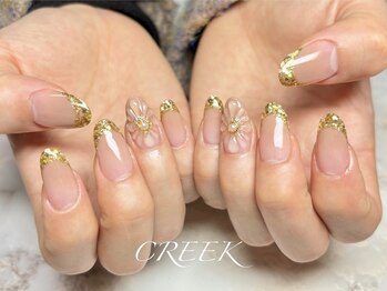 クリーク(CREEK)/自爪風ガラスフレンチフラワー