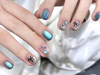 ダークハニー 池袋店(Dark Honey)/青いマグネットリボンネイル