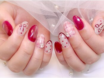 ペシェネイル(peche nail)/リボン&フレンチ