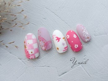 ワイネイル(Y.nail)/ピンクの和柄デザイン