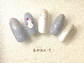 クリスマス　雪だるま　冬ネイル