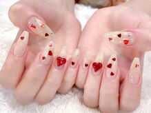 ラルネイル 大宮(Lull. nail)/#赤#ベージュ#ハート#きれいめ