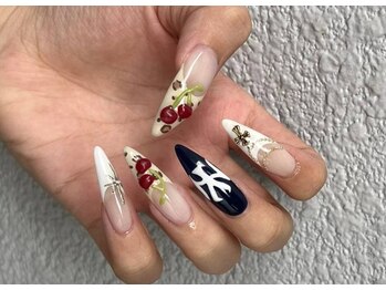 ネイルアンドアイラッシュスタジオ シュシュ(chouchou)/レオパ-ドさくらんぼクロムハ-ツ