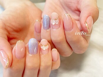 ネイルサロン イントゥ(into_)/シェル　細フレンチ　ミラー