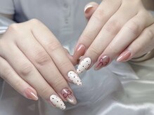 ミネットネイル 池袋(Minette nail)/ガーリーなドット・リボンネイル