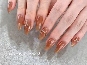 ネイルサロン モネ(Monet)/オレンジブラウン＋アート