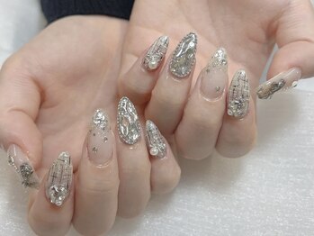 スペラ 大宮店(Spera)/春意識の黒白色ツイードネイル