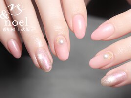 春ピンク×パールネイル