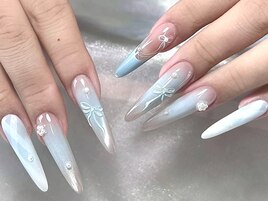 ブルー×ホワイトグラデ3Dネイル
