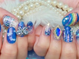 梅雨ネイル紫陽花×雫×虹
