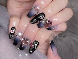 ピンク×ブラック姫ネイル