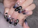 ピンク×ブラック姫ネイル