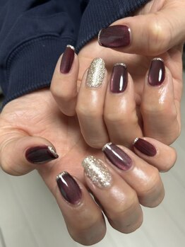 シードットネイル(Cee.nail)/マグネット×ラメフレンチ