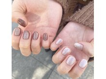 エムスラッシュ ネイル センター北店(M.SLASH)/パラジェル ブラウン×ホワイト