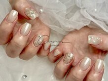 ネイル アトリエ クロリ(nail atelier Coloris)/ホワイトオーロラぷっくりリボン