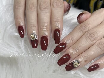 ボルドーネイル/ビジューネイル