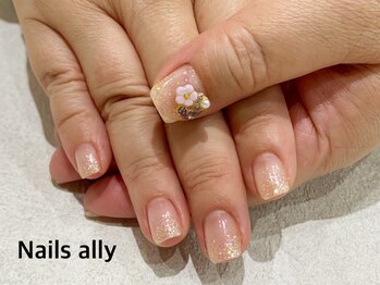 ネイルズアリー 立川店(Nails ally)/フラワー×ビジュー×グラデ