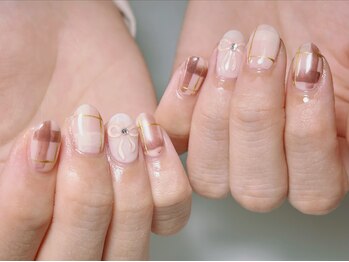 ネイル ファンシーファング(nail_fancy_fang)/チェック×ぷっくりリボンネイル