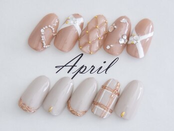 エイプリルプラス(April plus)/リボン＆チェックネイル