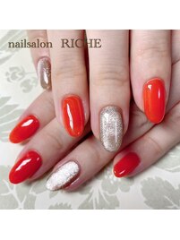 オレンジとマグネットネイル！