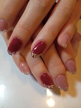 ネイル アンド ボディ ローサ(ROSA)/2色カラー＋銀箔ななめフレンチ