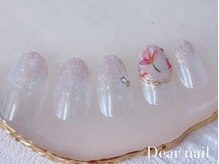 ディア ネイル(Dear nail)/手描きフラワー×グレー
