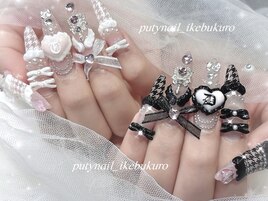 ゴテゴテ千鳥柄ネイル　スカルプ