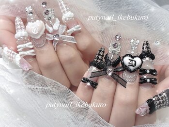 プティネイル 池袋(Puty Nail)/ゴテゴテ千鳥柄ネイル　スカルプ