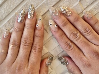 エヌ(N)/リボン/ハート/シルバーネイル