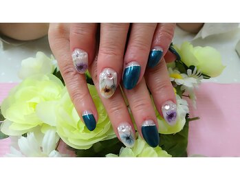 プルミエ ネイル(Premier Nail)/水彩フラワー☆斜めフレンチ
