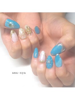 アマーニャ(ama-nya)/水色ネイル フラワーとミラー