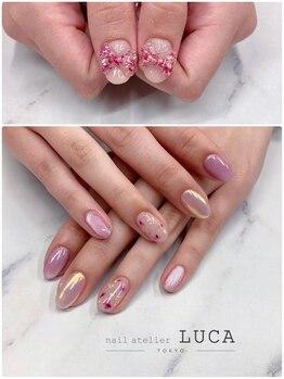 ネイルアトリエルカ(nail atelier LUCA)/W-643 春色押し花リボンネイル