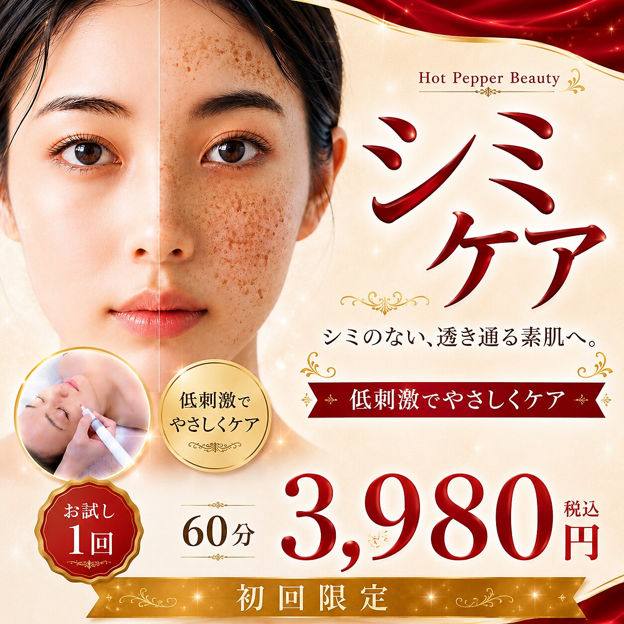 【医師監修シミケア】低刺激ペンシルで集中ケア+毛穴洗浄付き!60分¥3,980