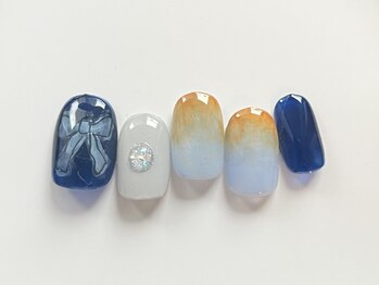 夕暮れリボンネイル