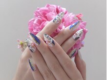 ネイルサロンミキ 横浜(MIKI)/和装着物金ブルー青白ピンク3D花