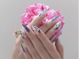 和装着物金ブルー青白ピンク3D花