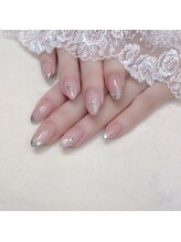 ピオニーネイル(peony nail)/ガラスフレンチ　たらしこみ