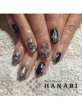 ネイルルーム ハナビ(NailRoomHANABI)/オトナブラック水彩アート