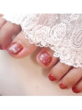 ピオニーネイル(peony nail)/赤フット　シフォンフラワー